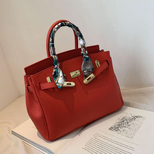 Red Wedding Bridal Bag Large Capacity Handbag Shoulder Bag Womens New 2026 Korean Style Lock Buckle Closure PU Leather
