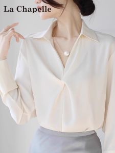 La Chapelle French Satin White Shirt Womens Summer New High-End Long Sleeve Career Top Elegant Office Wear