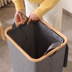 Sincecu Laundry Hamper Set – Fold-Flat Basket with Lid & Removable Bag | Stylish Bamboo Handles for Easy Transport