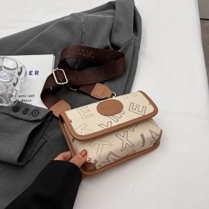 Small Bag Female 2023 New Arrival Print Letter Wide Shoulder Straps Messenger Bag Chest Bag Waist Bag K-style All-Match Mobile Phone Bag Tide