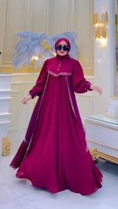 ZIFA FASHION // COD // KARMILA DRESS SET HIJAB PASHMINA TERBARU BAHAN CRUTY MIX KATUN BRUKAT // GAMIS LEBARAN FREE PASHMINA 2024 MURAH // *ST