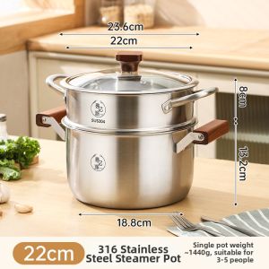 YIYIPAI | True 316L Stainless Steel Home Use Multi-Compatible Steamer Small Large Capacity
