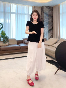 Silk Fashion Short Sleeve Top ME【Silk Sweet Heart Guru】Mung Bean Summer Commute Style Loose Fit round Neck T-Shirt