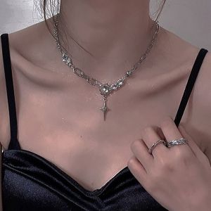 Gothic Irregular Stone Star Pendant Necklace for Women Transparent Moonstone Choker Necklace Punk Korean Style Clavicle Chain Female Jewelry Gift
