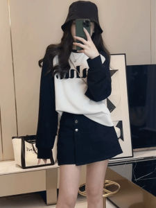 Loose Fit round Neck Sweatshirt Womens Spring Autumn Fashionable Long Sleeve Splicing Shoulder Design Comfortable Top
