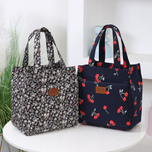 Fashionable Thickened Printed Cotton Handbag Large Capacity Tote Mommy Bag Lunch Box Storage Pouch Commuter Handheld Bag
