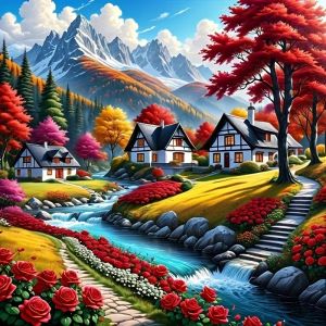 HUACAN Mountain 11CT Cross Embroidery Kits House Landscape Waterfall Guide For Beginners Needlework Home Wall Decoration