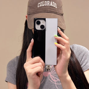Original Simple Black White Color Block Square Right Angle Edge Apple Phone Case Suitable for 16Promax Creative Trendy Brand 15 High Quality 14 Full Edge Anti-Fall Large Hole 12 Anti-Slip Women iPhone17pm