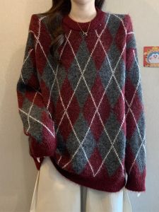 SHIMANQING | Vintage Red Diamond Sweater