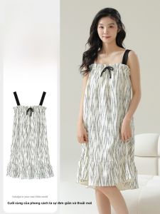 MiiOW | Váy ngủ cotton nguyên chất mùa hè cho nữ váy ngủ cotton rộng rãi thoải mái váy ngủ cotton dài vừa phải cổ vuông không tay