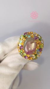 Rosenmarry/แหวนทับทิมแท้ล้อมพลอยแท้รวม 40 กะรัต ตัวเรือนเงินแท้925ชุบทอง พร้อมกล่อง ไซส 56 รหัส BR011