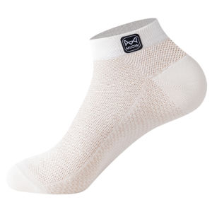 Miiow | 10A Antibacterial Mens Summer Thin 100% Pure Cotton Anti-Odor Sweat Absorbent Breathable Mesh Short Socks Cat Person MiiOW