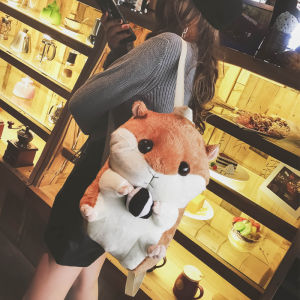 Cute Hamster Plush Backpack Korean Style Warm Hand Doll Bookbag Soft Cotton Zipper Closure Animal Shape Casual Leisure Bag