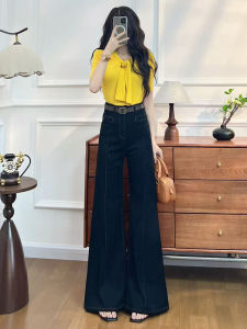 High Waist Wide Leg Black Denim Jeans Womens Spring Autumn Loose Slimming Design Non-Matching Leg Flared Floor-Length Pants