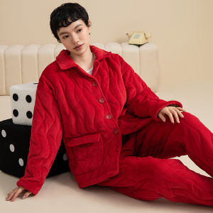 Thickened Cotton Sleepwear Couples Home Clothes Set Coral Fleece Long Sleeve Long Pants for Men And Women in Winter Season