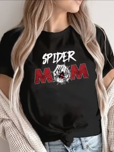 WomenS Spider Mom T-Shirt Casual Short Sleeve Top with Striking Graphic Design Ideal for Home Dining Or Outdoor Activities