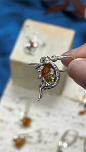 MILLENNE Multifaceted Baltic Amber Fairy Silver Hook Earrings with 925 Sterling Silver (MLP-01)