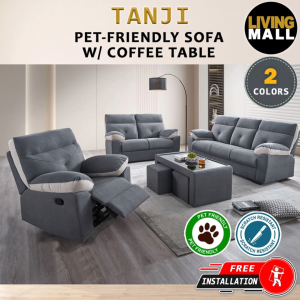 Living Mall Tanji 1S Recliner 2S/3S Sofa and Coffee Table with Stool Set - PetFriendly in 2 Colours
