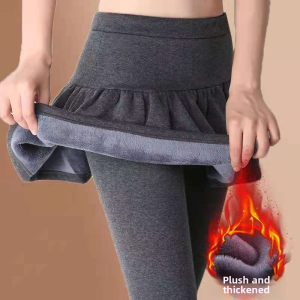 Thickened Cotton Polyester Womans High Waist Culottes with Fleece Lined Leggings for Winter High Waist Slimming Warm Pencil Pants