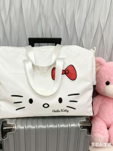 Large Capacity Travel Bag Womens Handheld Fitness Bag Oxford Cloth Foldable Shoulder Strap Cartoon Hello Kitty Luggage Cover
