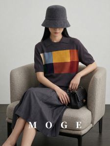 Unique Attractive Color Block Gingham Collar Short Sleeve Loose T-shirt