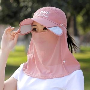 Integrated Sunscreen Hat Outdoor Work Dustproof Windproof Widebrim Hat with Silk Scarf for Summer Protection against Sun