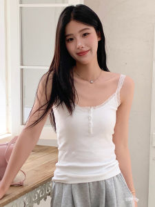 เสื้อกั๊กผ้าลูกไม้สีขาวสไตล์อเมริกัน 3 กระดุม สำหรับผู้หญิง ใส่ด้านนอกในช่วงฤดูร้อน ทรงเข้ารูปเซ็กซี่ เสื้อผ้าทำงาน