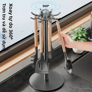 Giá Để Đồ Nhà Bếp Xoay 360 Độ Với 8 Móc Giá Để Đồ Bằng Kim Loại Để Bàn Giá Treo Dụng Cụ Nấu Ăn °   Giá Đỡ Có Thể Điều Chỉnh