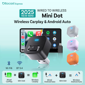 Ottocast Mini 2 Wireless Carplay Adapter Android Auto Wireless Wi-Fi6 BT5.4 Dual Channel Plug&Play Auto Switch 2 Phones Dongle