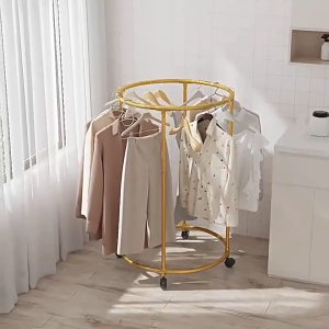 Clothes Rack Stand With Wheels 360 Rotating Display Hanging Clothes Rack Metal Clothing Stand Movable Clothing Organizer Rack Drying Shelf for Bedroom Balcony Laundry Room