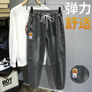 Summer Mens Jeans Elastic Waist Corduroy Loose Fit Workwear Casual Long Trousers Wear Resistant Youth Fashion Spring Launch
