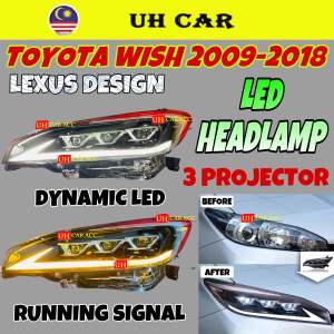(LEXUS DESIGN) Toyota Wish 2009-2018 3Projector Dynamic Led Head Lamp Headlamp Headlight Light Running Signal