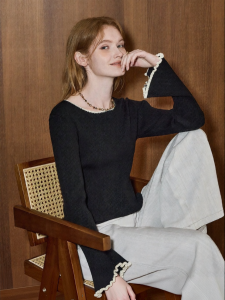 KUHNMARVIN | Quần Áo Knitwear Ôm Body Tay Xòe Màu Kẻ Pháp Cổ Điển