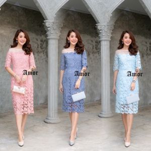 PrincessAngel ชุดเดรสผ้าลูกไม้ เนื้อเกรดคุณภาพ ทรงสวยเนื้อแน่น ดอกลอย 3 มิติ มี siz M-3XL