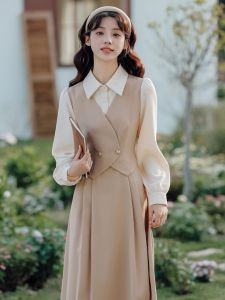 Elegant Teacher Interview Dress Womens Autumn Midi Skirt French Style Formal Occasion Gown High Waist A-Line Silhouette