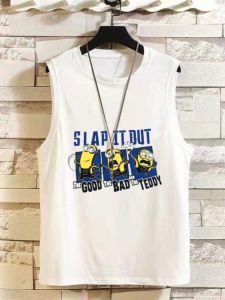 Vest Men Summer Thin round Neck Crossbody Cartoon Sports Workout Bottoming Wide Shoulder Pure Cotton Inner Sleeveless T-Shirt