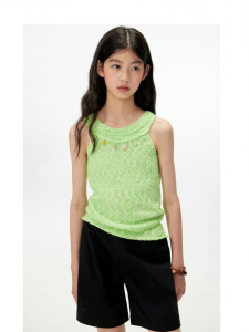 LOVESASAKIDS | Fluorescent Green Pendant Leisure Knit Sleeveless Vest