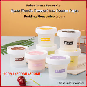 ⭐️【มีในสต๊อก+คลังสินค้าท้องถิ่น】⭐6 Pieces Plastic Ice Cream Cup Dessert Container Mousse Jelly Pudding Cup with Lid Shop Party