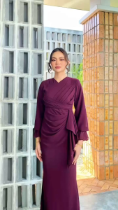 Clara Slimfit pres body Dress malaysia ceruty babydoll gaun pesta wanita dewasa brugundy coklat mahogany terbaru baju lebaran model 2025