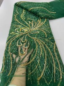 African Beaded Lace Fabric 2026 High-Quality Nigerian Tulle Mesh Sequined Lace Fabric Suitable for Sewing Womens Garments