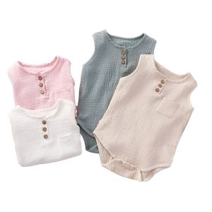 Baby Boys Girls Summer Bodysuit Baby Boy Neutral Color Jumpsuit for Newborn Girls Boys Sleeveless Playsuit Summer Outfits For Baby Girls Boys 0-24 Months