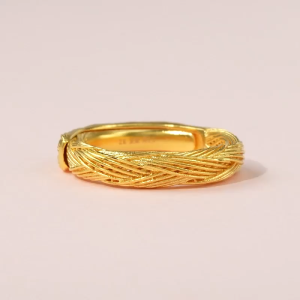 Chow Sang Sang 周生生 999.9 24K Pure Gold Cultural Blessings Weave Pattern  AdjustableRing for Women 94518R Price-by-Weight 6.73g Gold [Size Adjustable]
