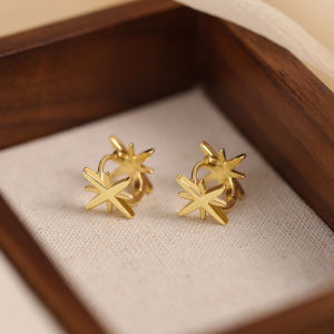 Fashionable Double-Sided Eight-Star Womens Earrings Luxury Niche Design Hoop Earrings Alloy Silver Gold Plated Star Moon Cloud Universe Theme