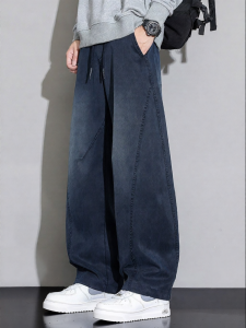 Wood soon | Retro Washed Patchwork Loose Straight Jeans Mens Winter