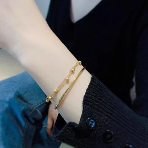 18K Gold Double Layer Ball Bracelet Womens New Luxury Design Stacking Ancient Method Bracelet round Beads Fashion Jewelry
