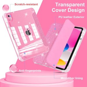 Vỏ ốp iPad thế hệ thứ 11 (A16) 2025 cho iPad thế hệ thứ 10 10.9 inch 2022 với hộp đựng bút chì cô gái phụ nữ lấp lánh lấp lánh da giá đỡ gấp làm ba từ tính thông minh Bìa sáng bóng nhựa TPU trong suốt trở lại chống sốc trường hợp