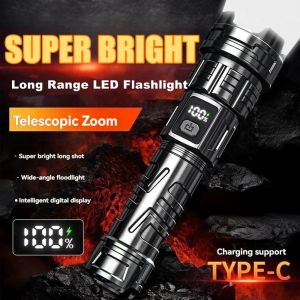 Super Bright Flashlight portabl light mini flash light rechargeable torchlight powerful Emergency lamp small touch light zoomable Flashlights tactical torch light long range Lantern LED display flashlight for brownout water proof working light