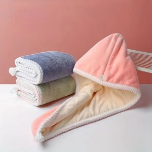 Double Thick Dry Hair Towel Double Sides Use Dry Hair Cap Multi-color Strong Absorbent Rippled Edge Thick Quick Drying Bath Hat