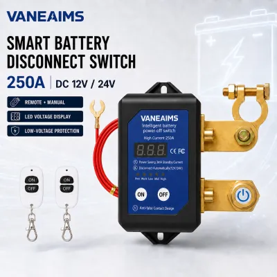 VANEAIMS 250A สมาร์ทแบตเตอรี่ระยะไกลสวิตซ์ตัดการเชื่อมต่อจอแสดงผลแรงดันไฟฟ้าแบบดิจิตอล12V 24V ที่ปกป้องรถยนต์แรงดันต่ำสวิตช์ตัดแบตเตอรี่