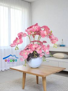 Rangkaian bunga anggrek artificial 4 tangkai dengan pot kaleng shabby